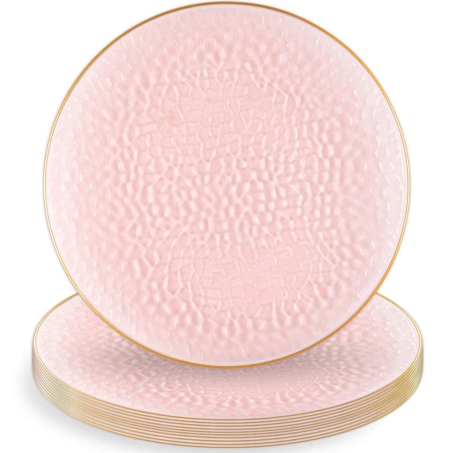 Blue Sky Organic Hammered Pink Gold Rim Plates - 10 Count, 7" | Round Disposable Plastic, Elegant Design for Parties & Events