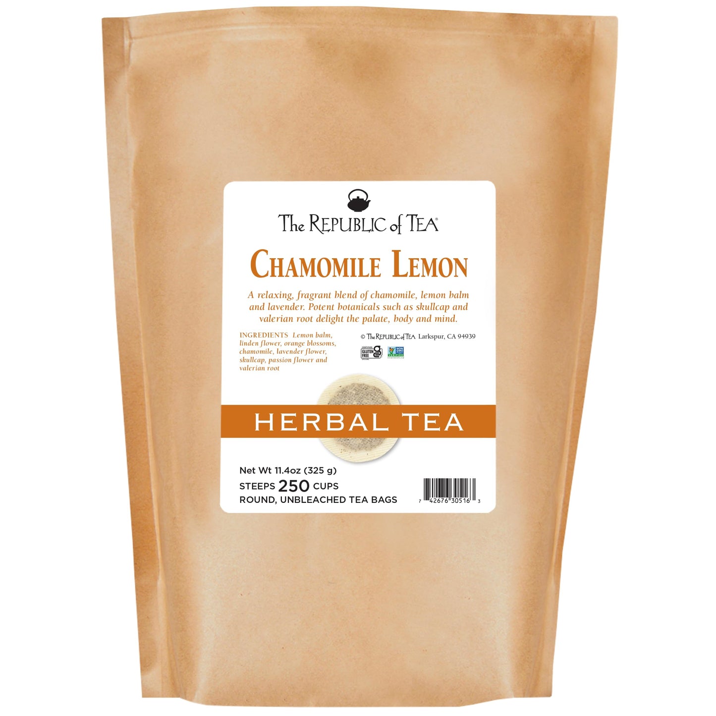 The Republic of Tea Chamomile Lemon Herbal Tea Bulk, 250 Tea Bags, Caffeine-Free Tea With Valerian Root