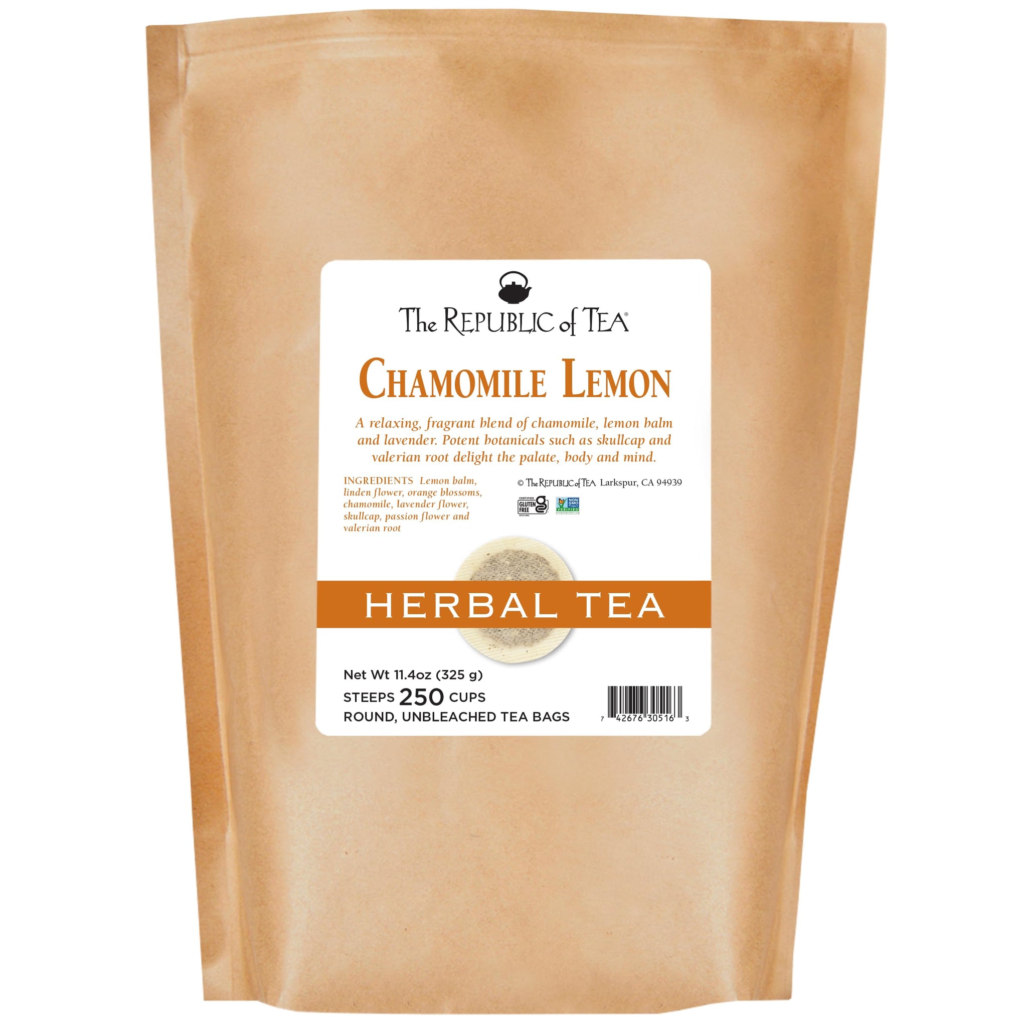 The Republic of Tea Chamomile Lemon Herbal Tea Bulk, 250 Tea Bags, Caffeine-Free Tea With Valerian Root