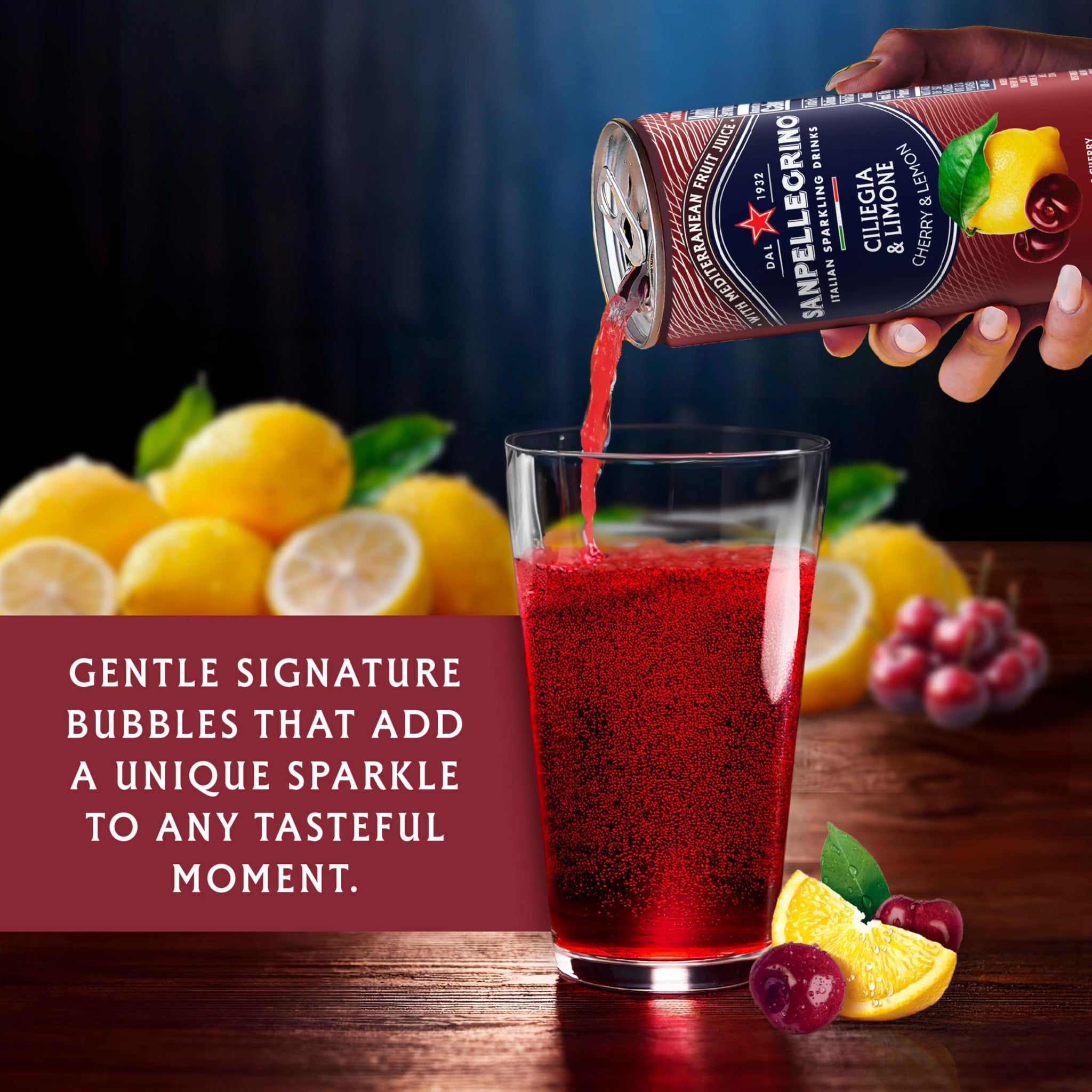 Sanpellegrino Italian Sparkling Drink Ciliegia and Limone, Sparkling Cherry and Lemon Beverage, 11.15 fl oz. 6 Pack