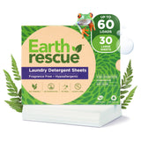 Earth Rescue Laundry Detergent Sheets - Up To 60 Loads (30 Sheets) - Unscented, Hypoallergenic, Concentrated Liquidless Dry Laundry Detergent, Ideal