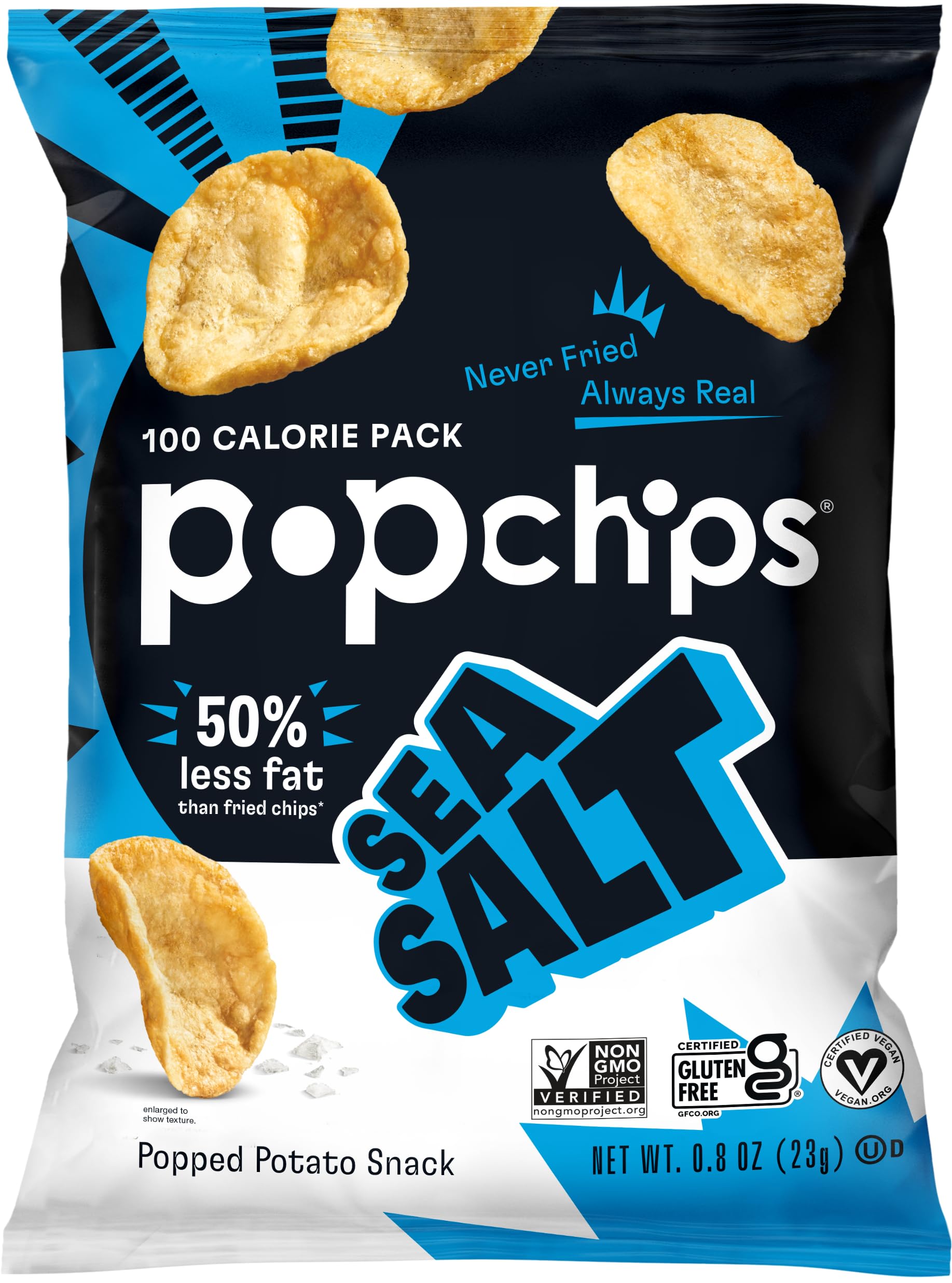 Popchips Sea Salt Potato Chips Single Serve 0.8 Ounce (Pack of 24)