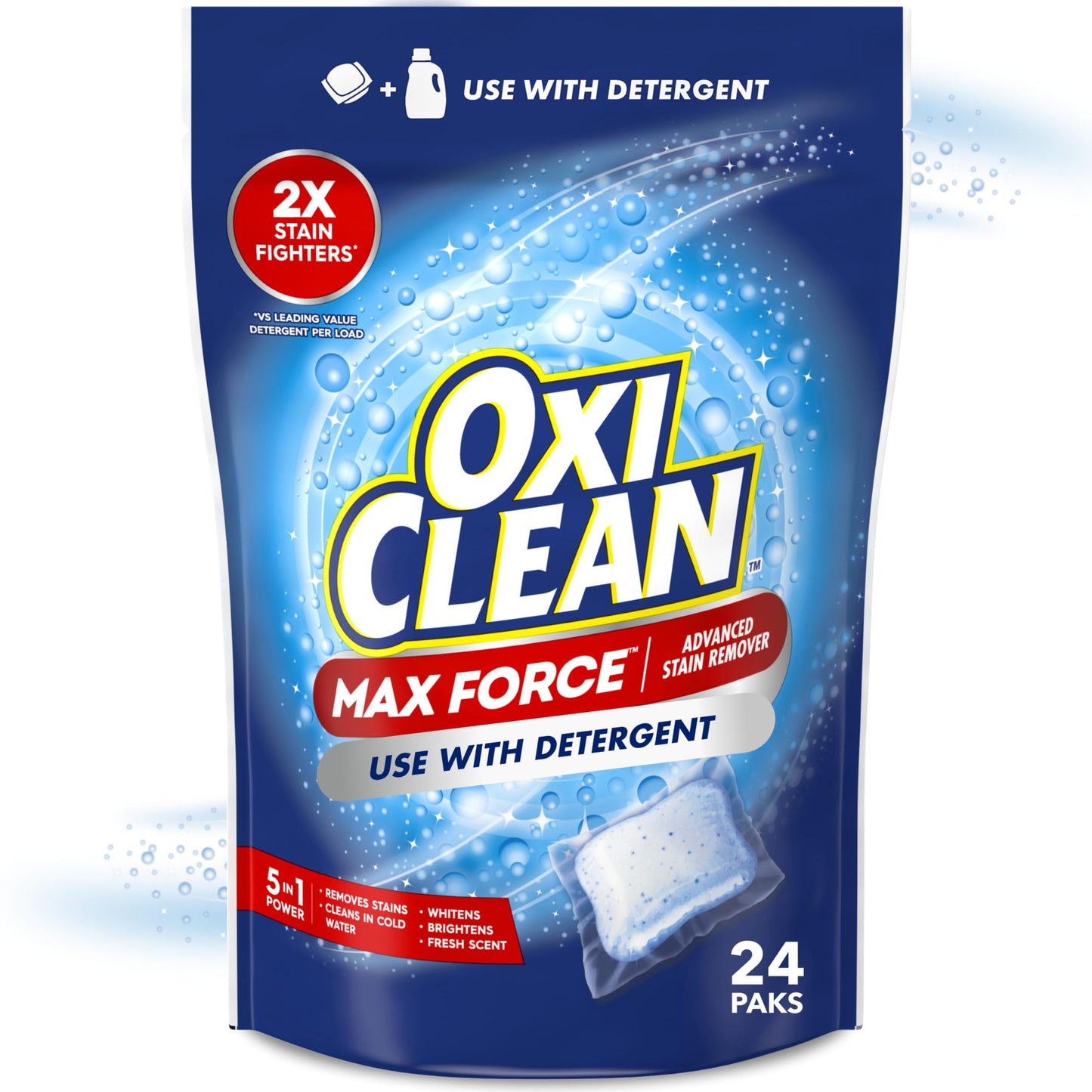 OxiClean Max Force Advanced Stain Remover Power Paks, Color-Safe, Bleach-Free Kids and Baby Essential, Use with Detergent to Remove Messy Stains like
