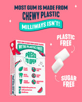 Milliways Watermelon | Plastic Free Gum | Xylitol, Aspartame-Free, Sugar-Free, Plant-Based, Natural Chewing Gum | 120 Pieces Total (12 Packs of 10