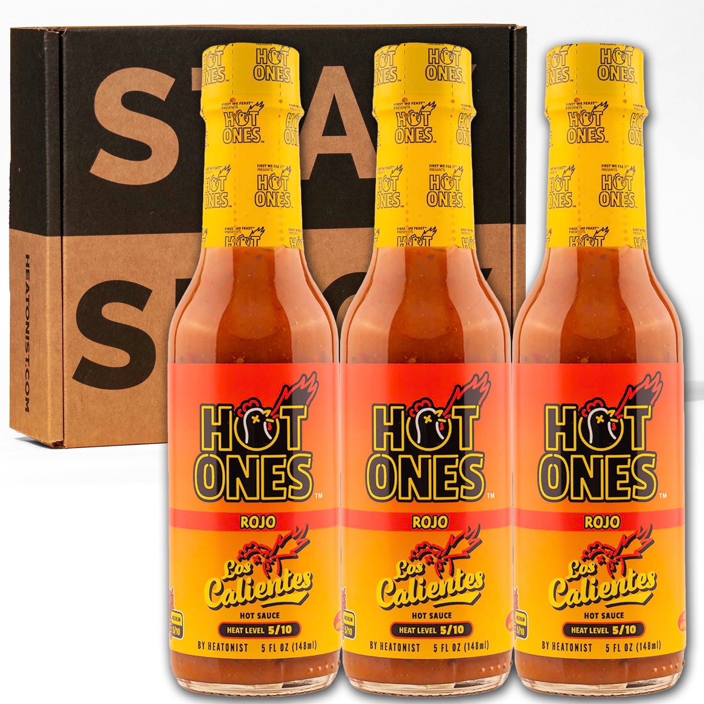 Hot Ones Los Calientes Rojo Hot Sauce Made With Natural Ingredients & Spicy Flavors From Smoked Red Jalapeno, Habenaro & Apricot, 5 fl oz Bottle