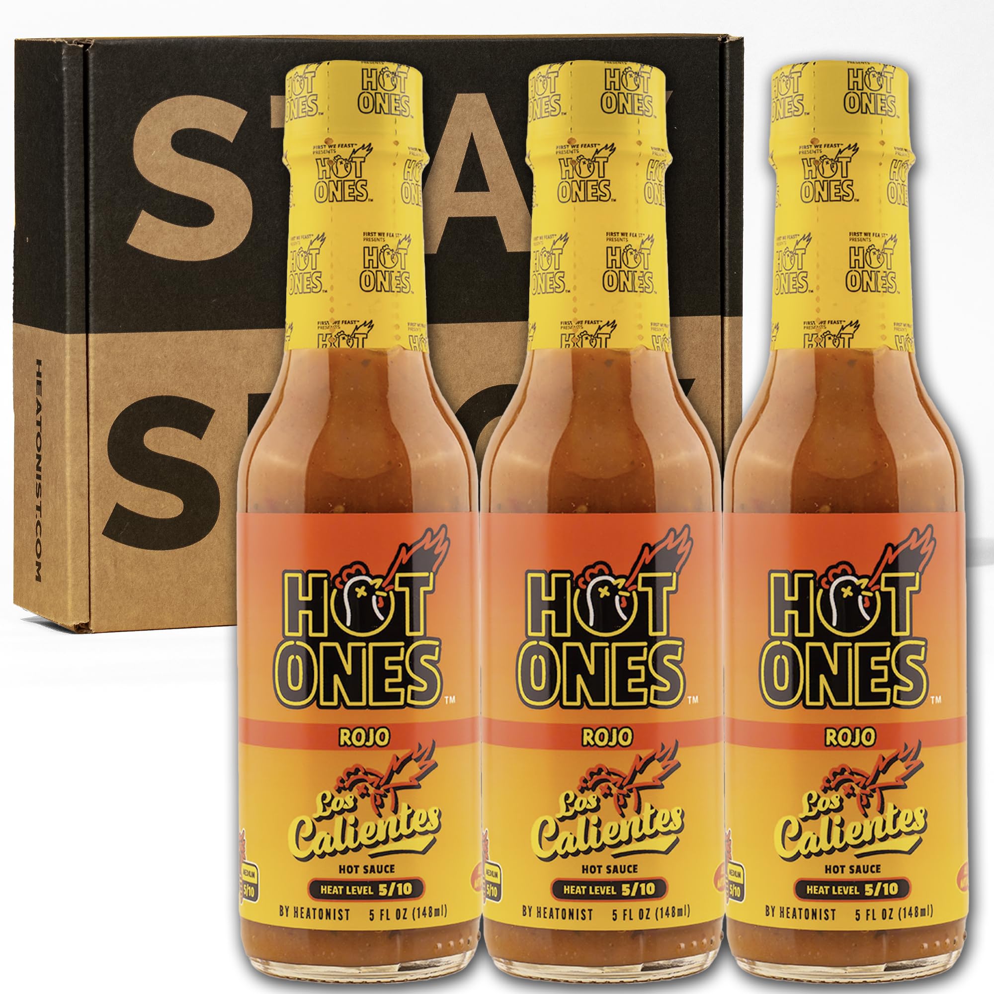 Hot Ones Los Calientes Rojo Hot Sauce Made With Natural Ingredients & Spicy Flavors From Smoked Red Jalapeno, Habenaro & Apricot, 5 fl oz Bottle