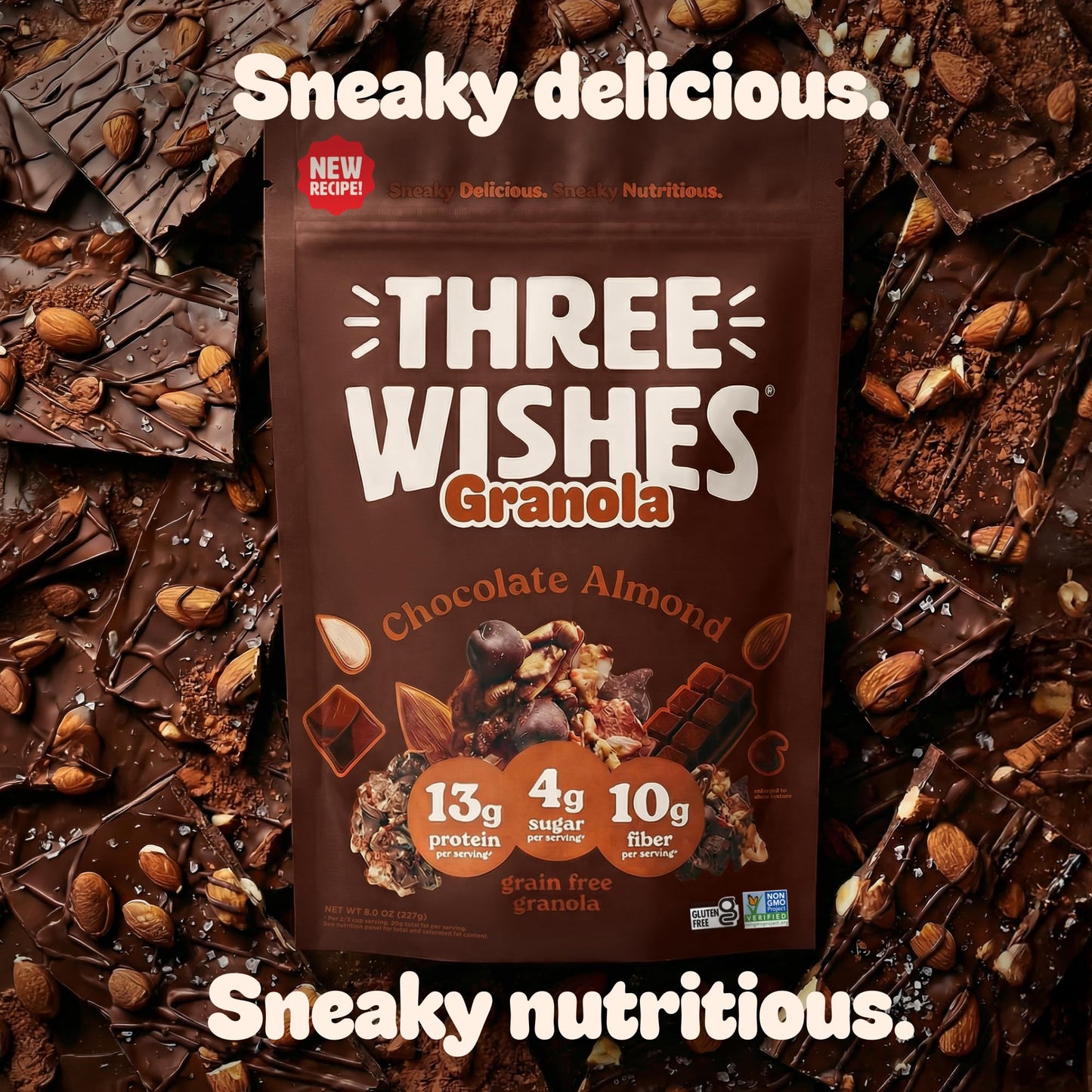 Three Wishes Granola - 13g of Protein & 4g of Sugar - Healthy Breakfast & On-the-Go Snack - Vegan, Kosher, & Grain-Free (8 Ounce Boxes, Pack of 2)