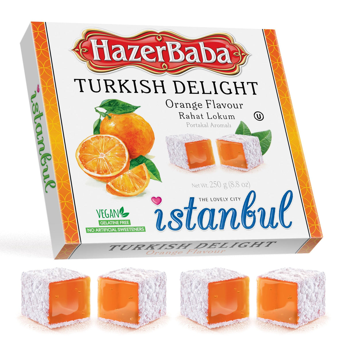 HazerBaba Turkish Delight Candy Orange Flavour, 8.8 Oz (Pack of 1)