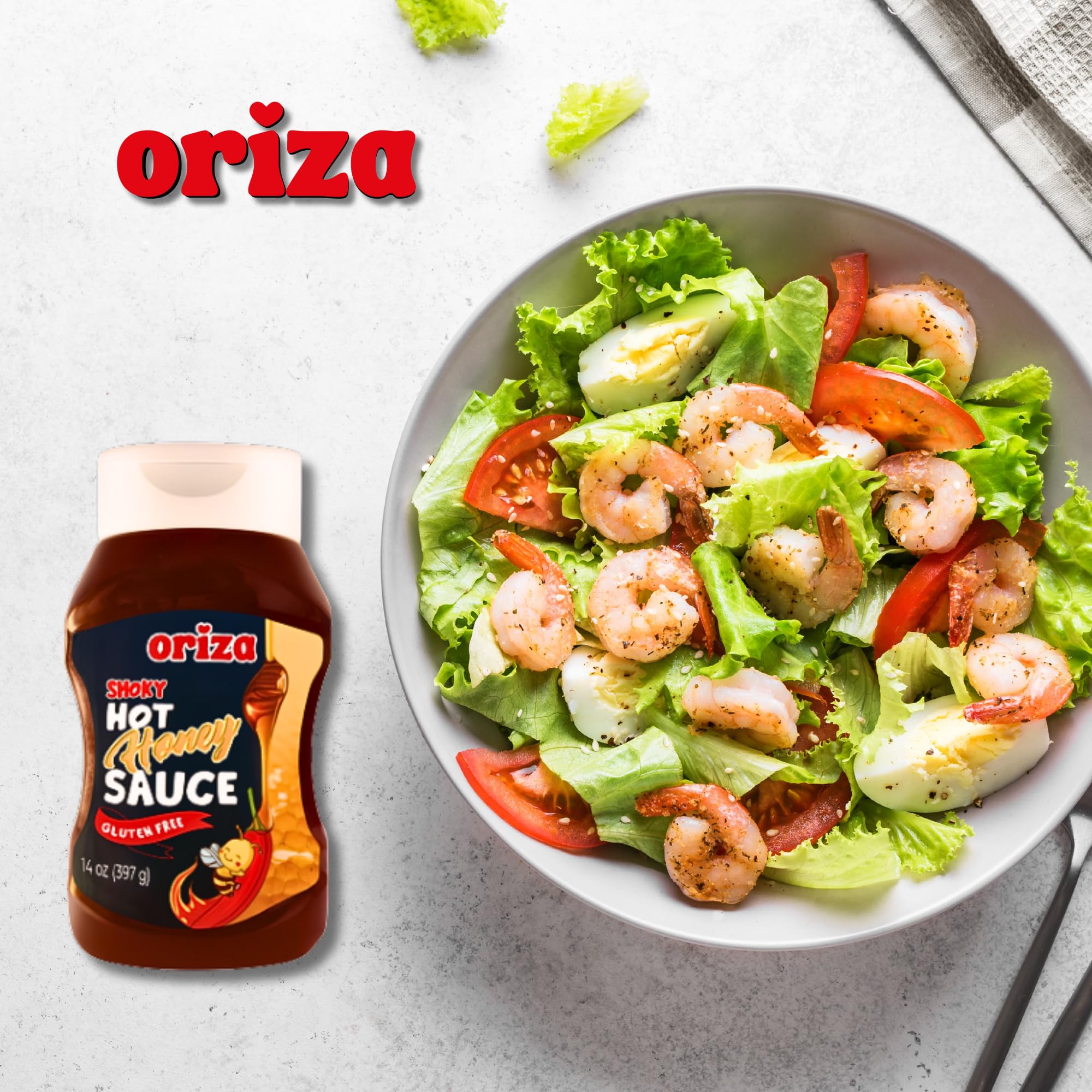 Oriza Smoky Hot Honey Sauce 14oz (Pack of 12) - Bulk Sweet and Smoky Chili Honey for Restaurants, Kitchens, and Takeout