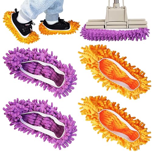 4 Pcs Shoes Cover Dust Duster, Washable Mop Slippers Shoes for Floor Cleaning, Reusable Microfiber Duster Mops for House, Office, Bathroom, Kitchen