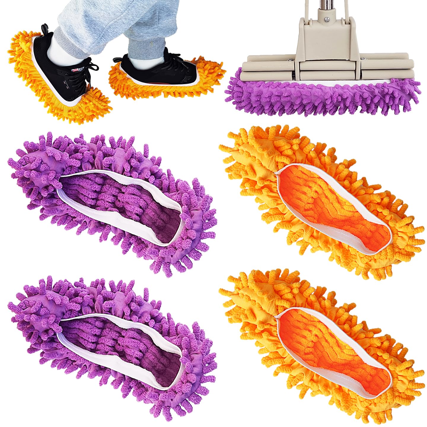 4 Pcs Shoes Cover Dust Duster, Washable Mop Slippers Shoes for Floor Cleaning, Reusable Microfiber Duster Mops for House, Office, Bathroom, Kitchen