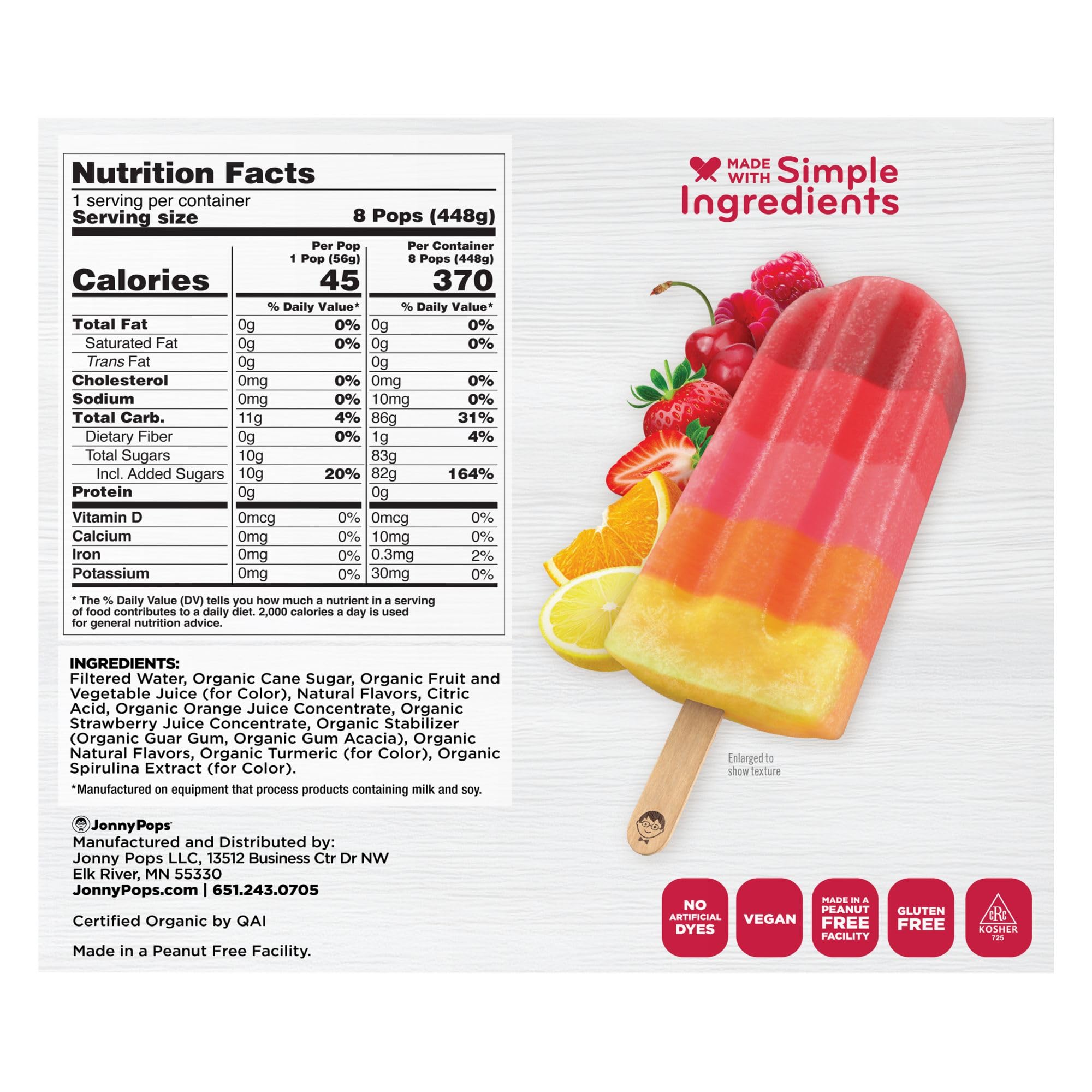 JonnyPops Organic Summer Sunrise Frozen Pops 8ct
