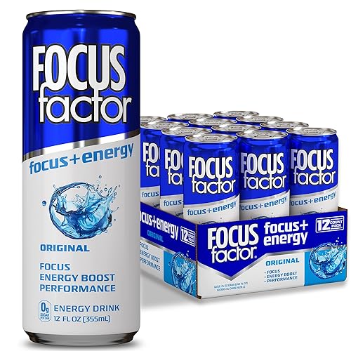 Focus Factor Energy Drink - 12 x 355ml Cans (Original Flavor) - with Focus + Energy - Lightly Carbonated, Sugar Free, Low Calorie with Vitamins B6