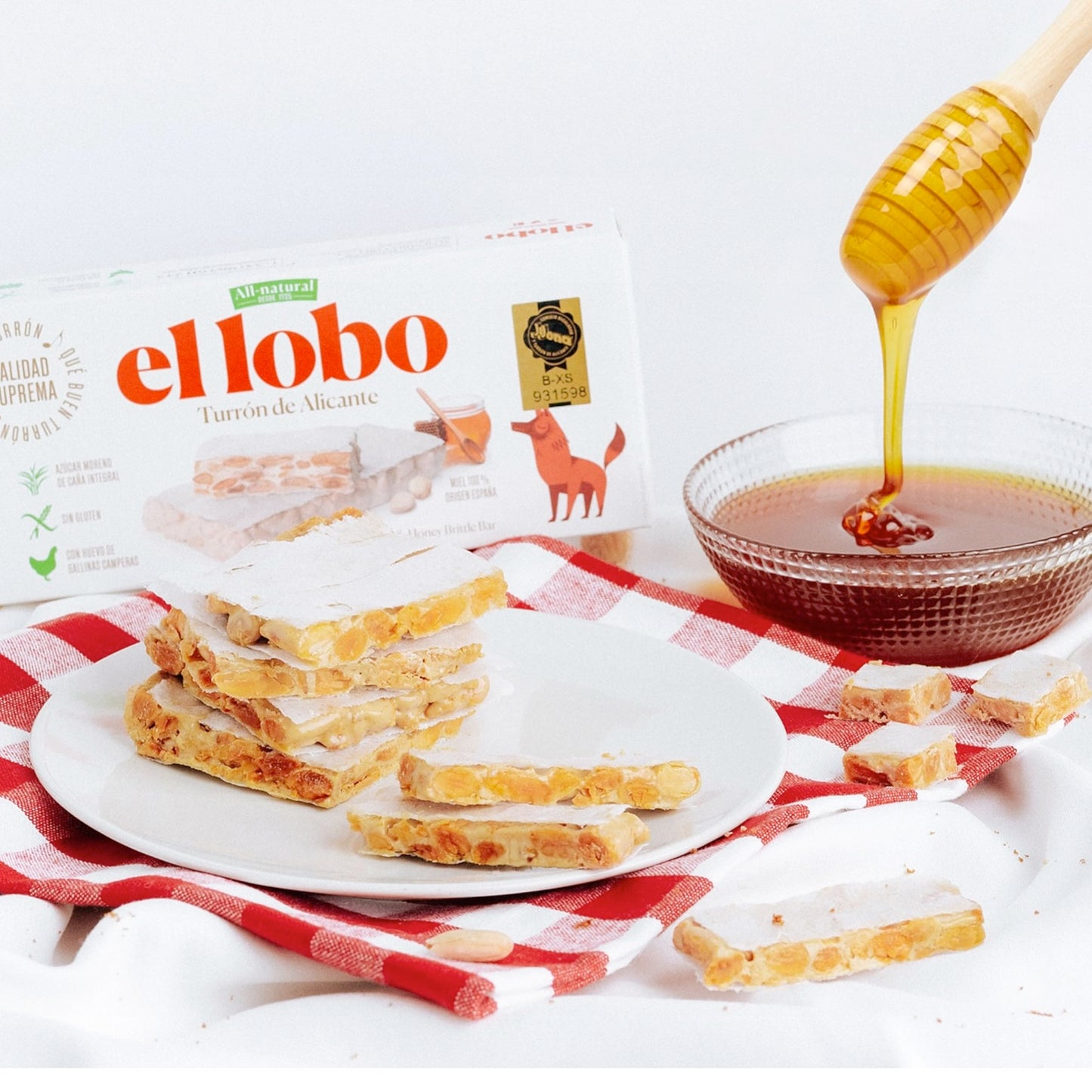 El Lobo Turron Alicante & Jijona Variety Pack, Spanish Hard & Soft Almond Nougat - Traditional Crunchy & Creamy Turrone From Spain, Gluten Free, 2