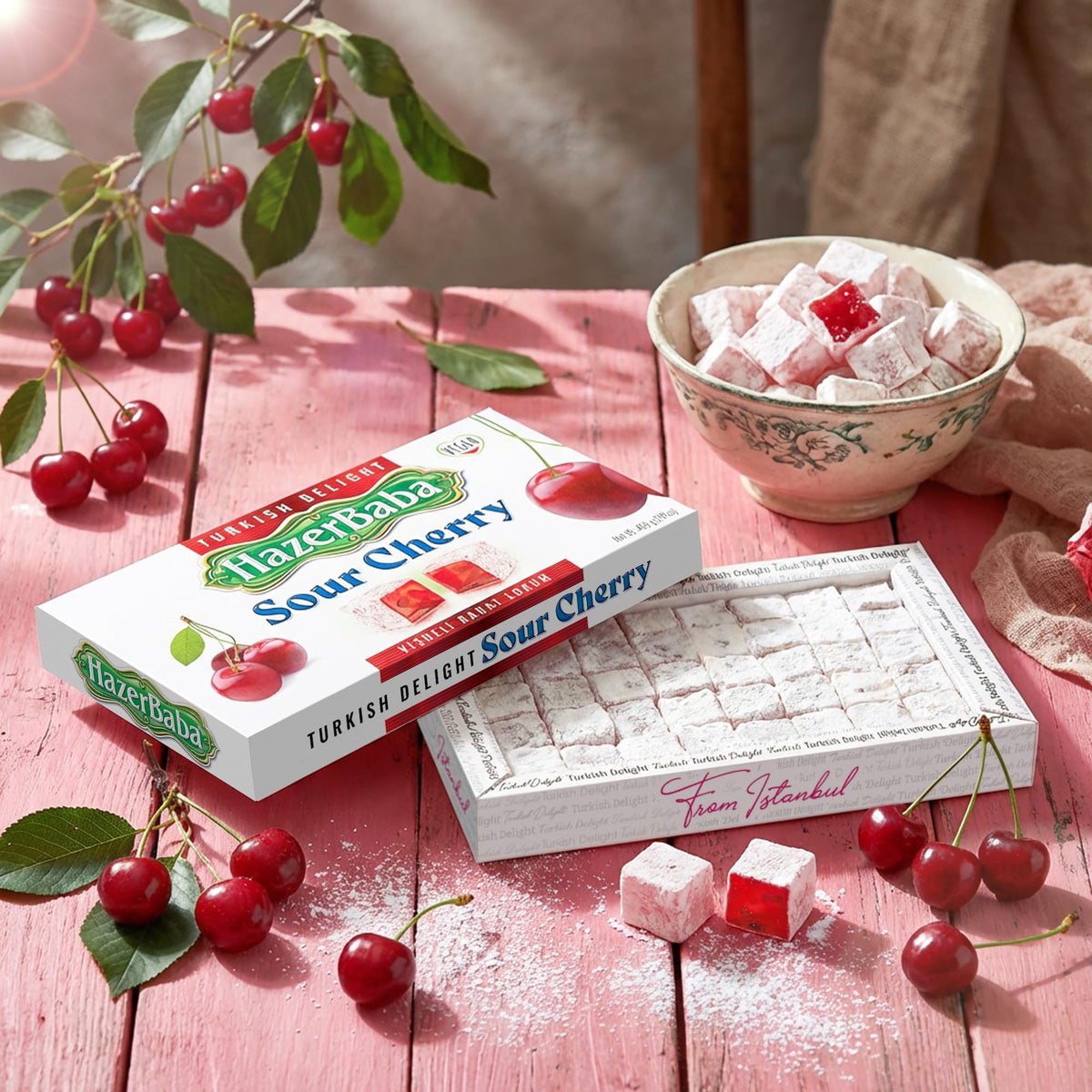 HazerBaba Turkish Delight Candy, Sour Cherry, 16oz (Pack of 1), Dulces