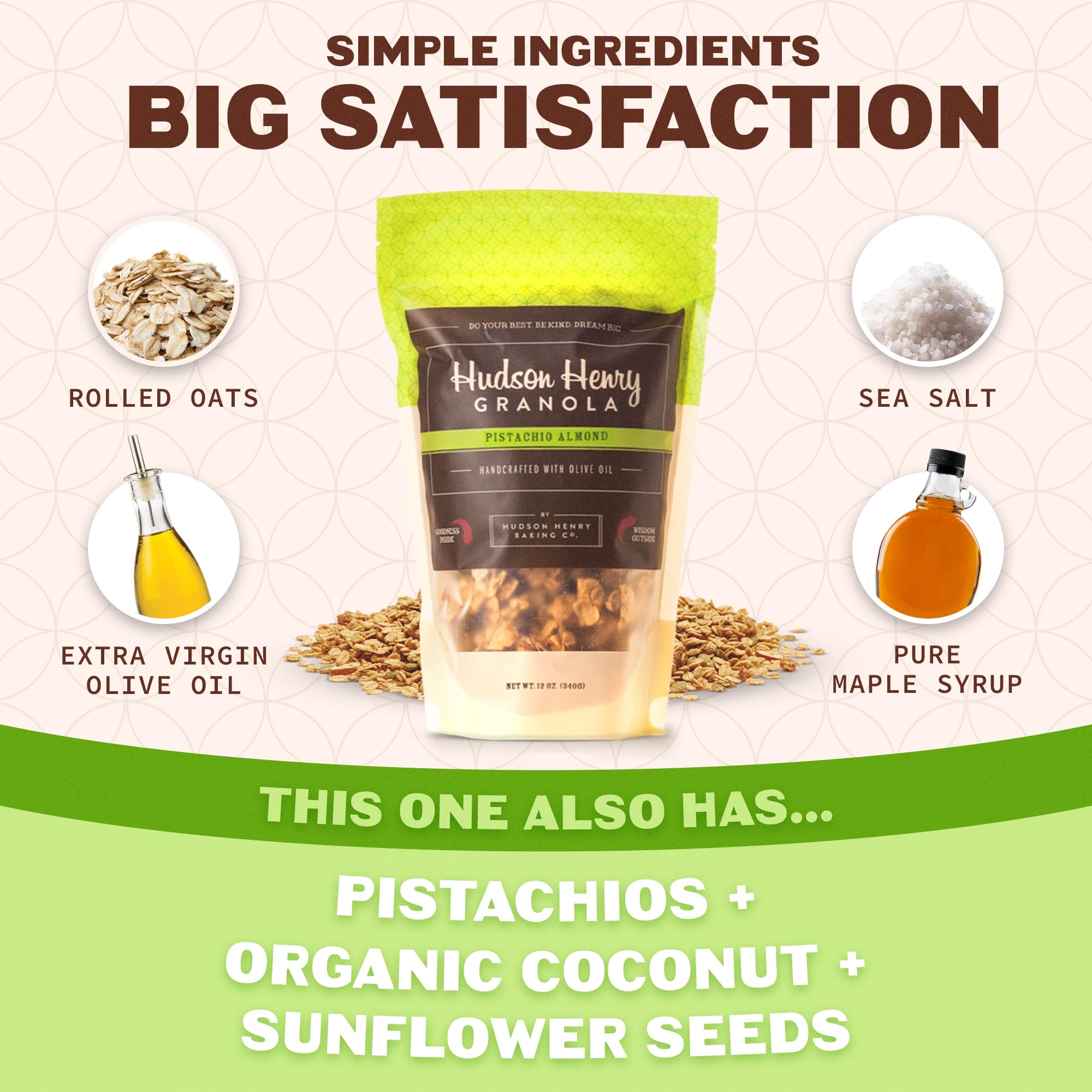 Hudson Henry Pistachio Almond Granola | Gluten Free Granola with Nuts and Seeds | Vegan, Non-GMO & Small Batch Baked with Pure Maple Syrup & Extra