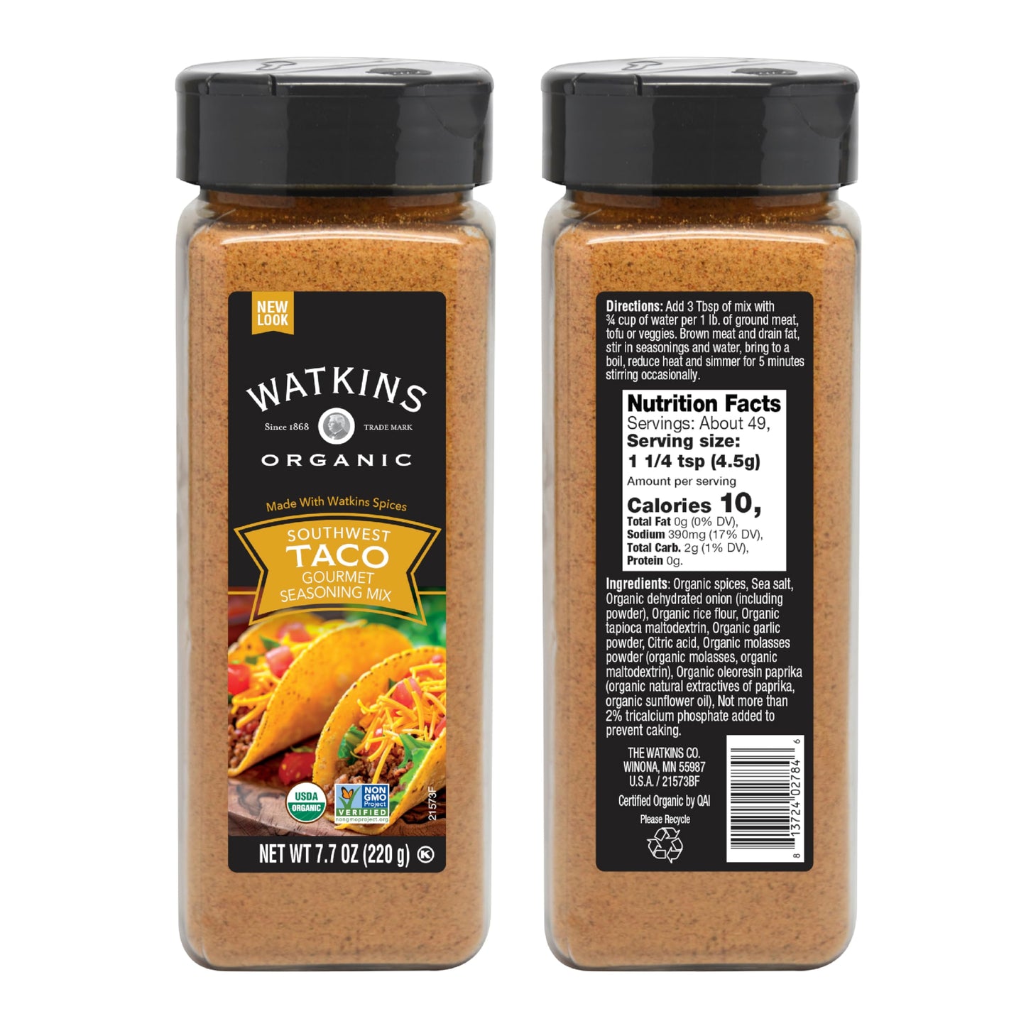 Watkins Organic Taco Seasoning, 7.7 oz, 1-Pack
