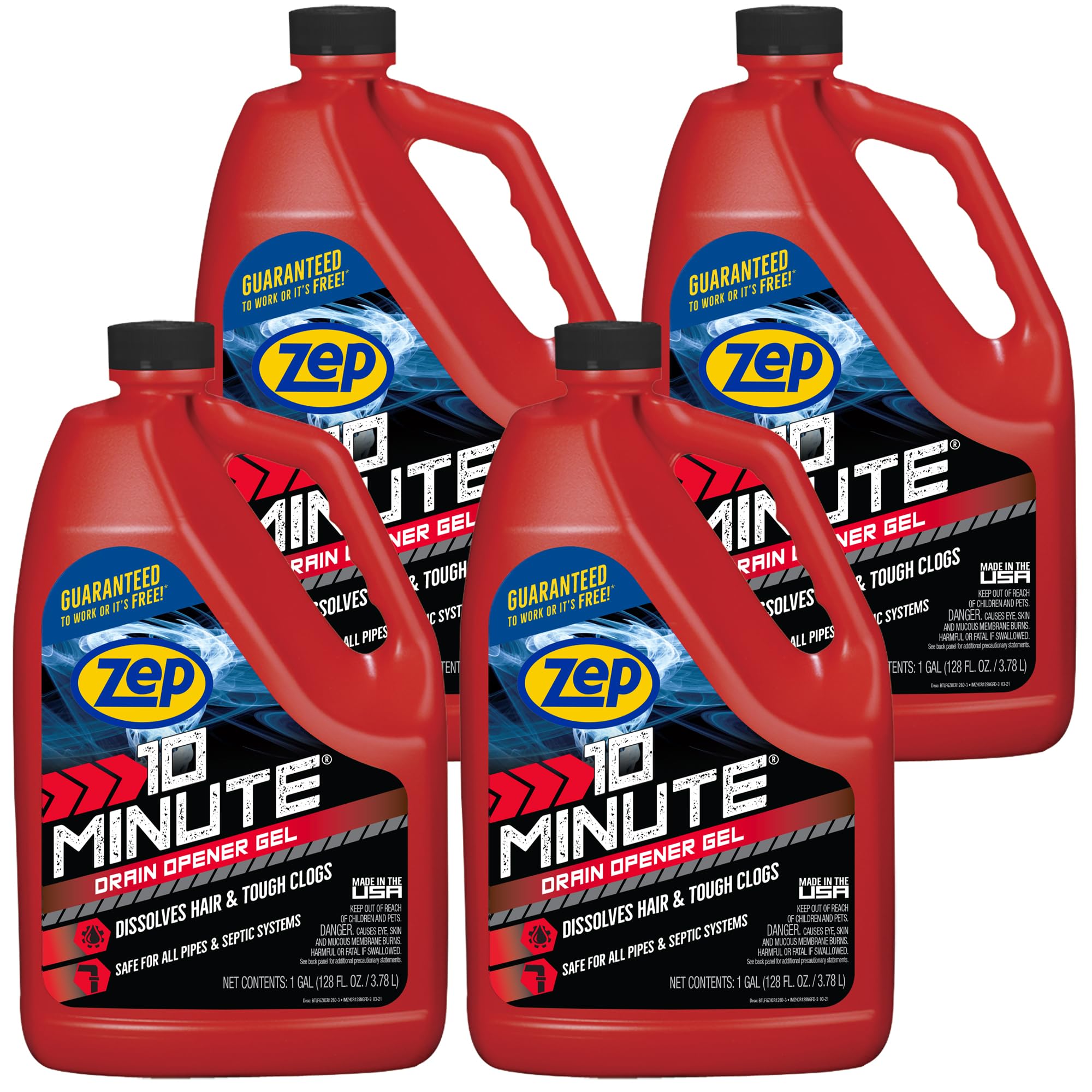 Zep 10 Minute Drain Opener Gel 1 Gallon (Case of 4) ZHCR128NG - Commercial Strength, Fast Acting and Safe for All Pipes
