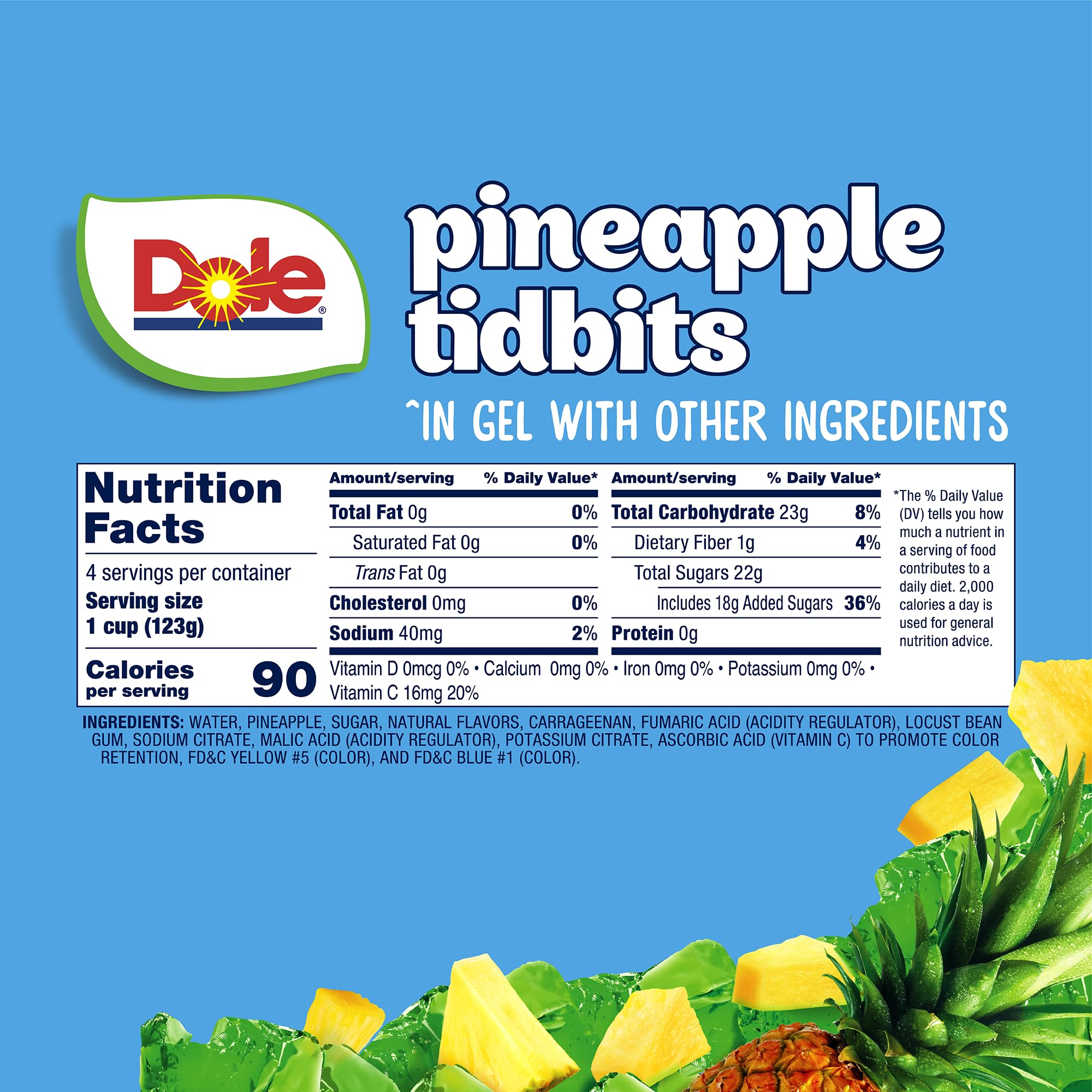 Dole Fruit Bowls Pineapple in Lime Flavored Gel Snacks, 4.3oz 4 Total Cups, Gluten & Dairy Free, Bulk Lunch Snacks for Kids & Adults