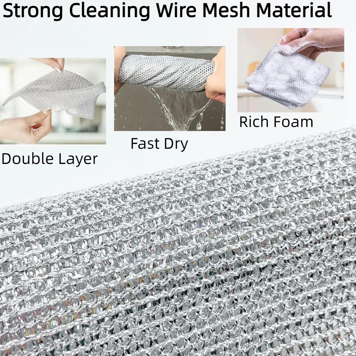 neogor Non-Scratch Wire Cleaning Dishwash Dishcloth, Kitchen Washcloths for Washing Dishes, Multipurpose Wire Dishwashing Rag for Wet