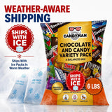 CANDYMAN (6 LB) Chocolate & Candy Bundle with Mixed Individually Wrapped Treats, Fun and Mini Sized Chocolate and Candy for Parties, Ship with Ice