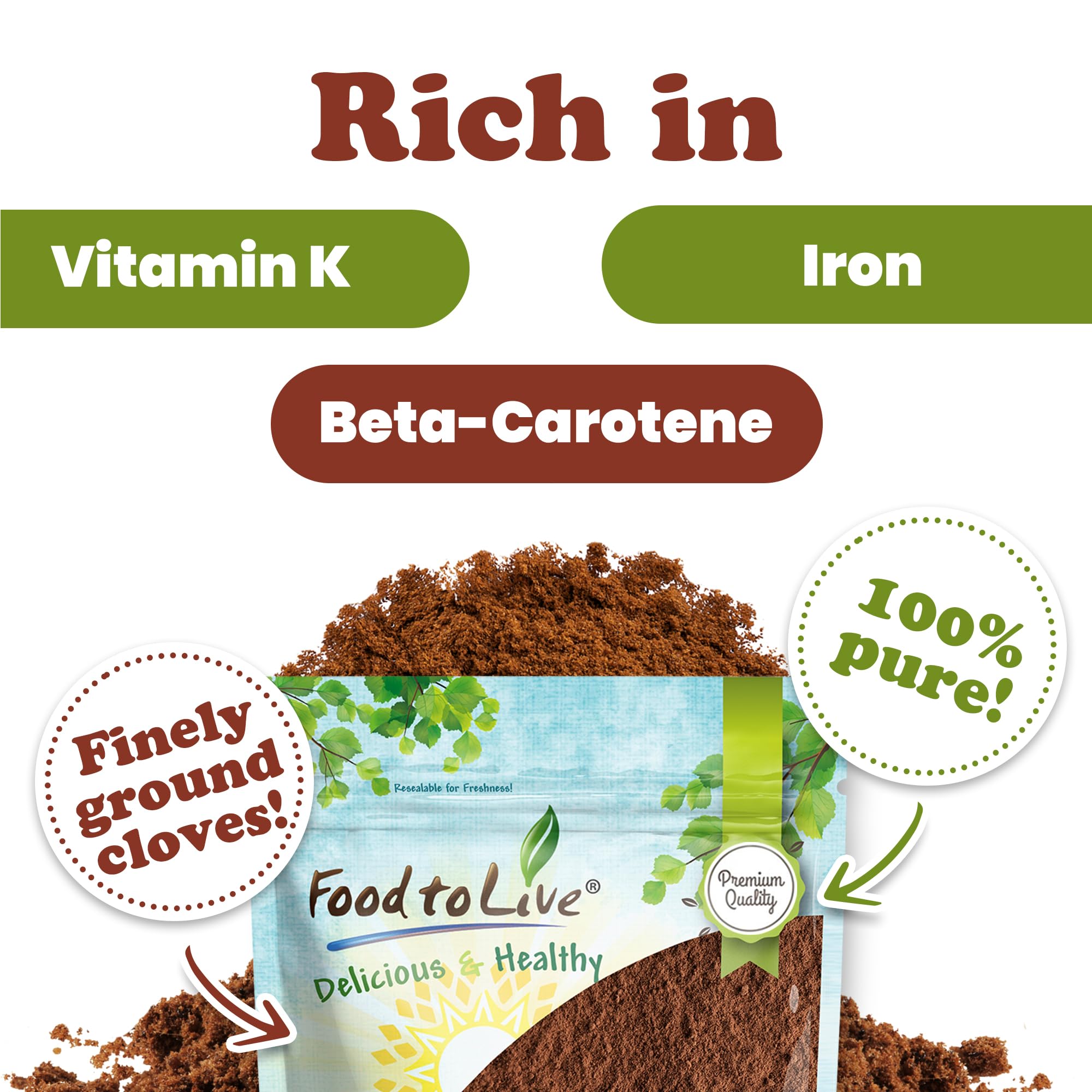 Food to Live Clove Powder, 2 Pounds - Finely Ground Clove Pods, Pure, Vegan, Kosher, Bulk Spice. Good Source of Vitamin K and Iron. Great for Hot
