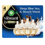 Air Wick Plug-In Scented Oil Refills, 4 Count, Deep Blue Se & Beach Wood, Air Freshener, Essential Oils