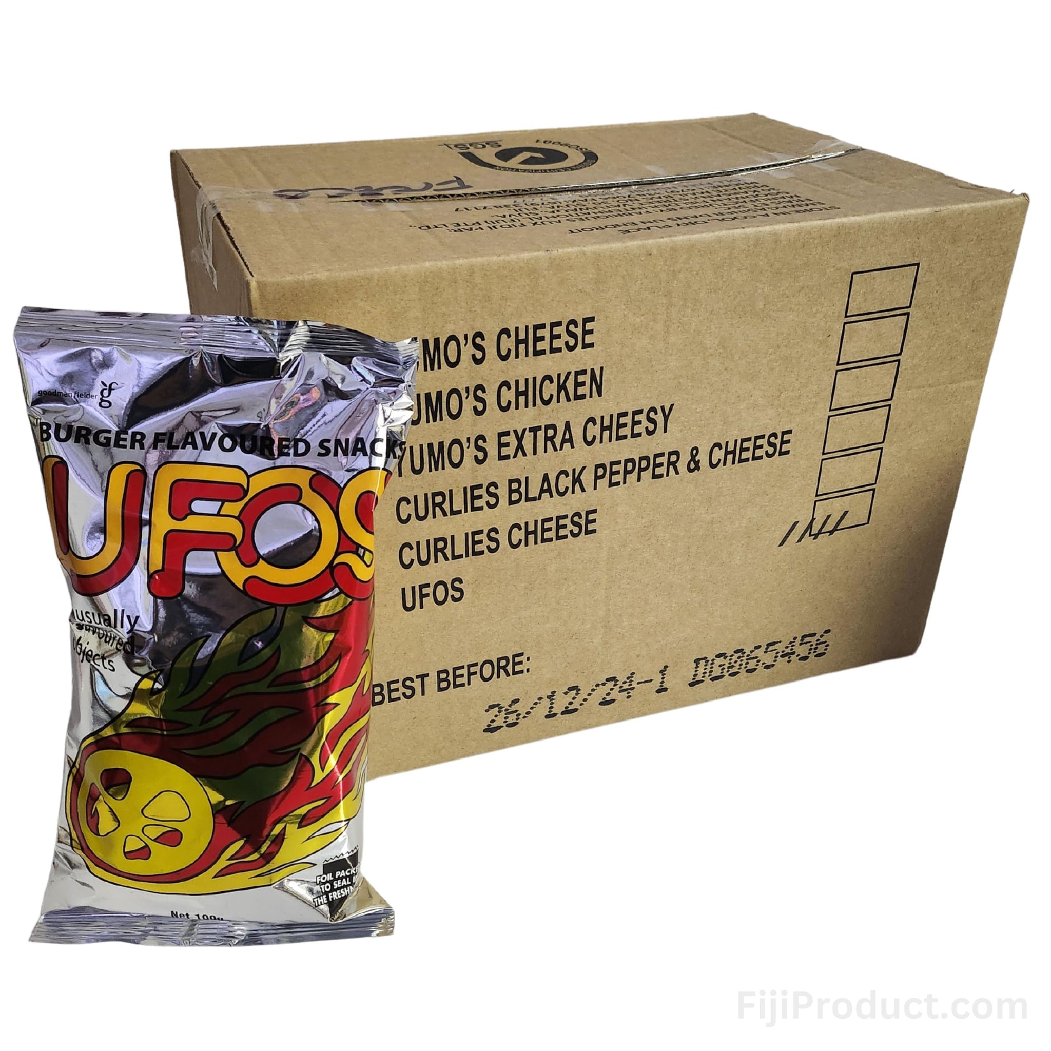 UFO'S Burger Flavored Snack (Case Pack Of 12 x 100g EA) FIJI'S Favorite Snack, SOO DELICIOUSS! BOX - BUY