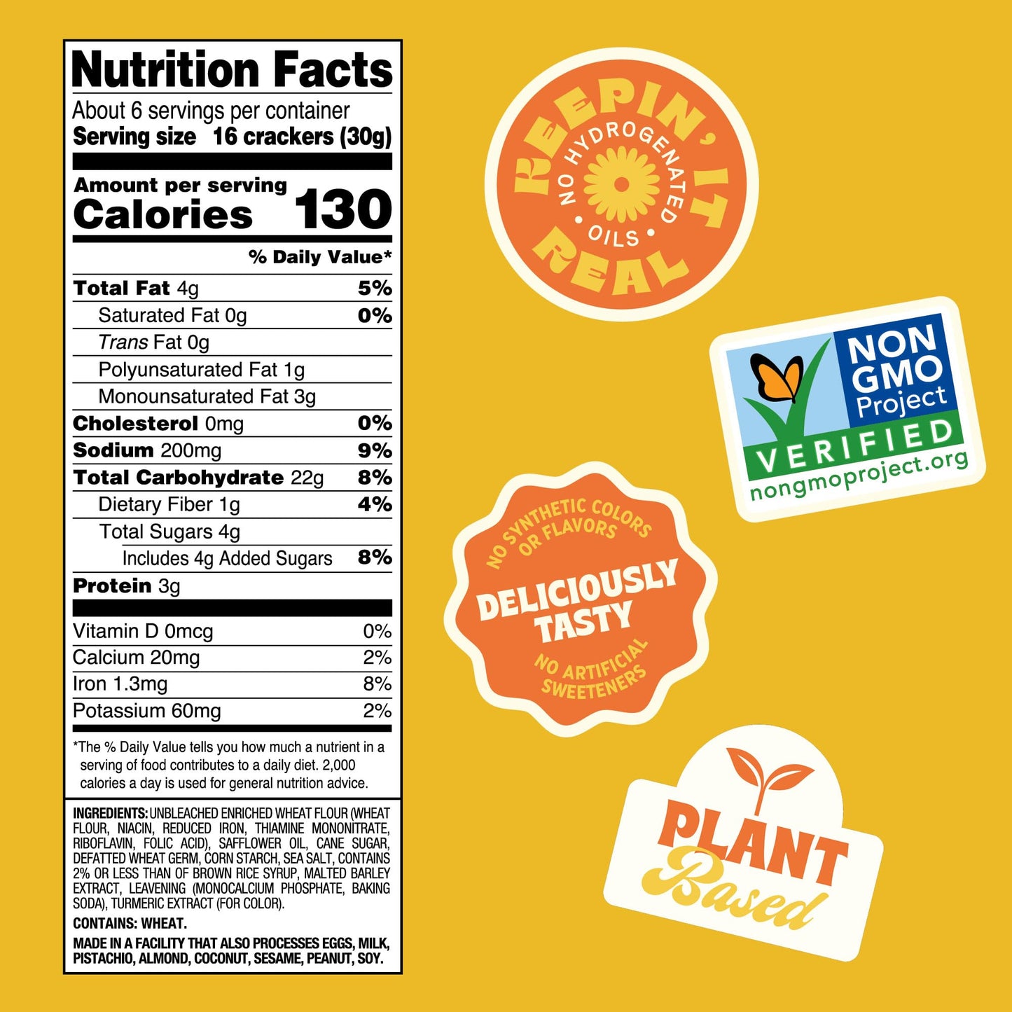 Back to Nature Crispy Wheat Crackers, Non-GMO, Vegan Friendly Snack Cracker, Made with Wheat Flour & Sea Salt, Snack Happy, 6.5 oz Box