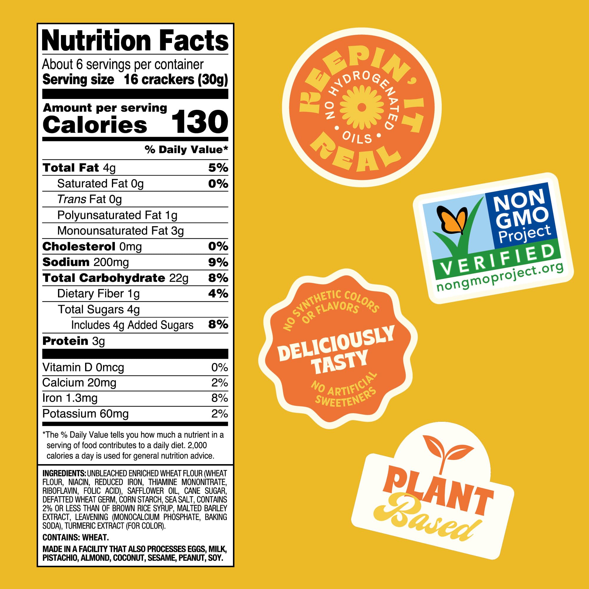 Back to Nature Crispy Wheat Crackers, Non-GMO, Vegan Friendly Snack Cracker, Made with Wheat Flour & Sea Salt, Snack Happy, 6.5 oz Box