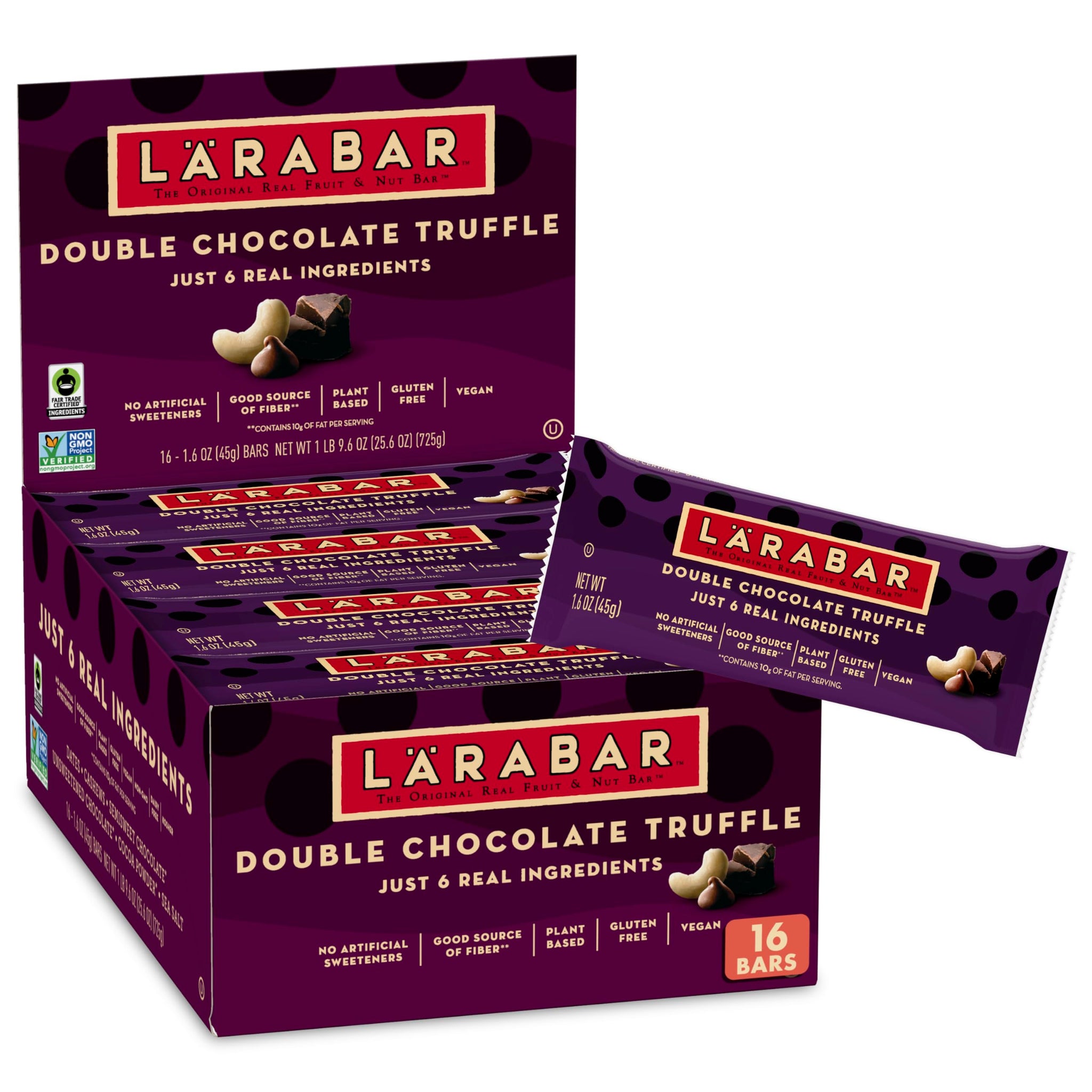 Larabar Double Chocolate Truffle, Gluten Free Vegan Fruit and Nut Bars, 25.6 oz, 16 Ct