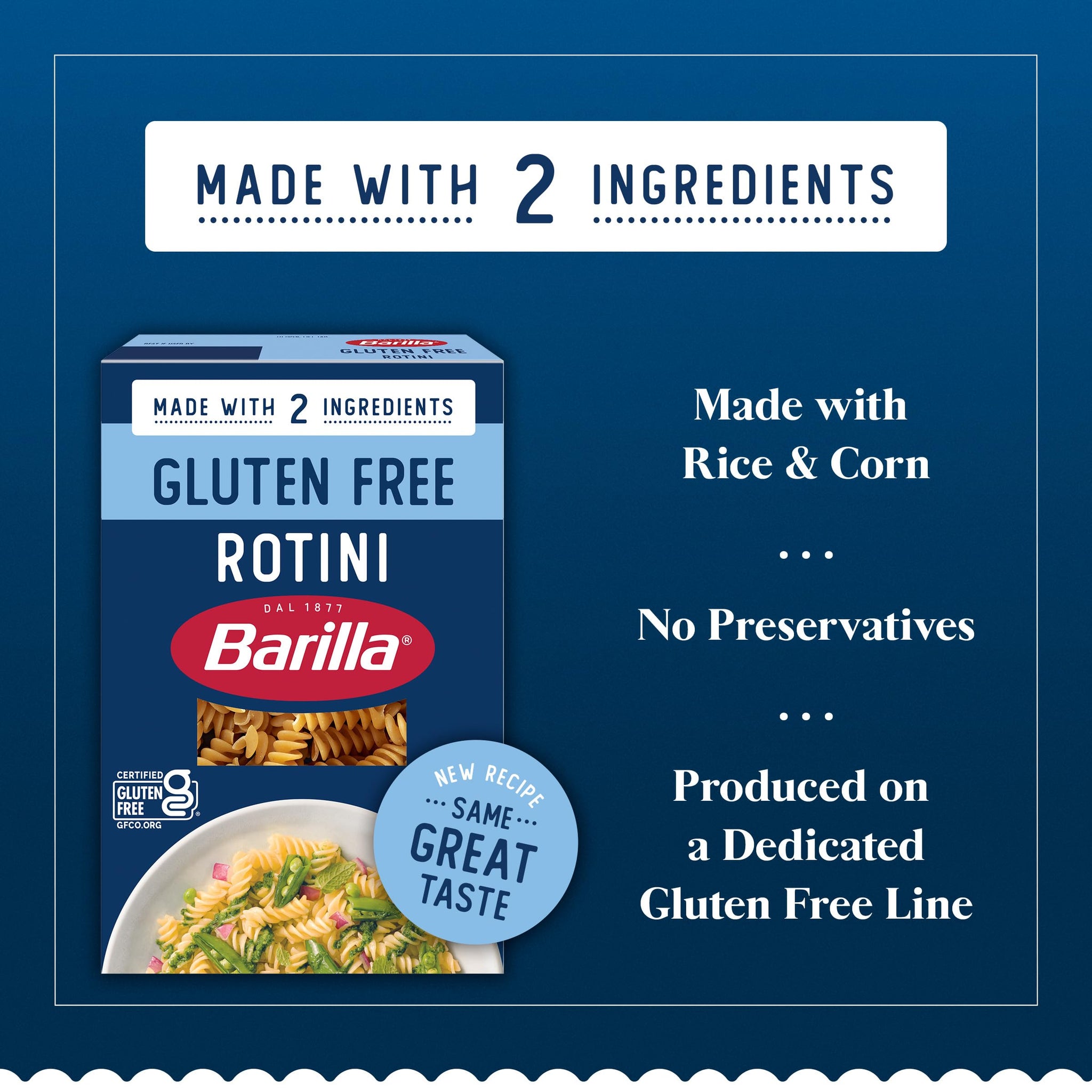 BARILLA Gluten Free Rotini Pasta, 12 Ounce - Non-GMO Gluten Free Pasta Made with 2 Ingredients