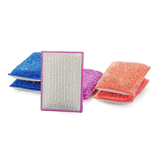 Smart Design Heavy Duty Scrub Sponge with Bamboo Odorless Rayon Fiber - Set of 6 - Ultra Absorbent - Soft and Metallic Scrub - Cleaning, Dishes