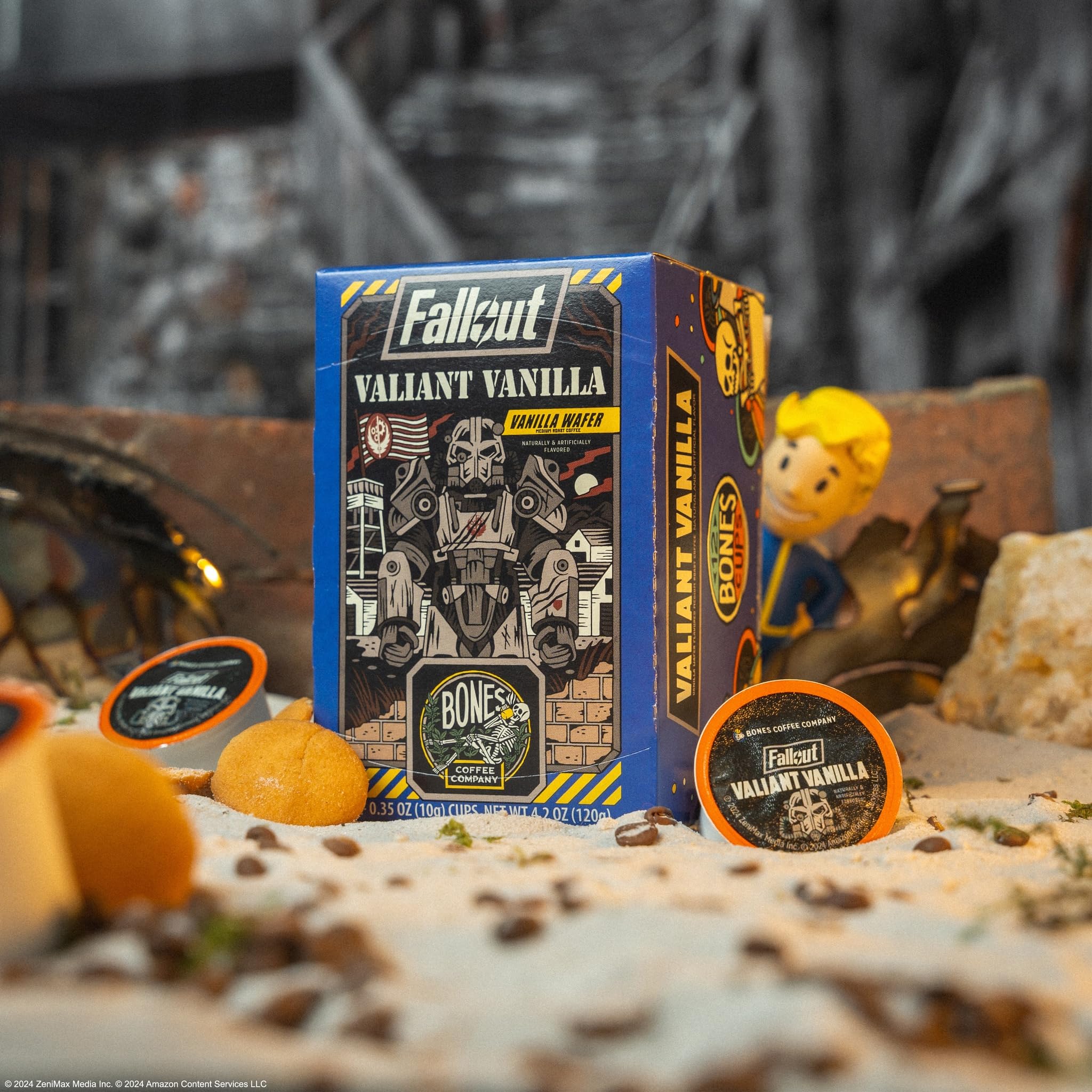 Bones Coffee Company Fallout Valiant Vanilla, Vanilla Wafer Flavored Coffee Pods, Low Acid Medium Roast Single-Serve Bones Cups, Compatible with 1.0