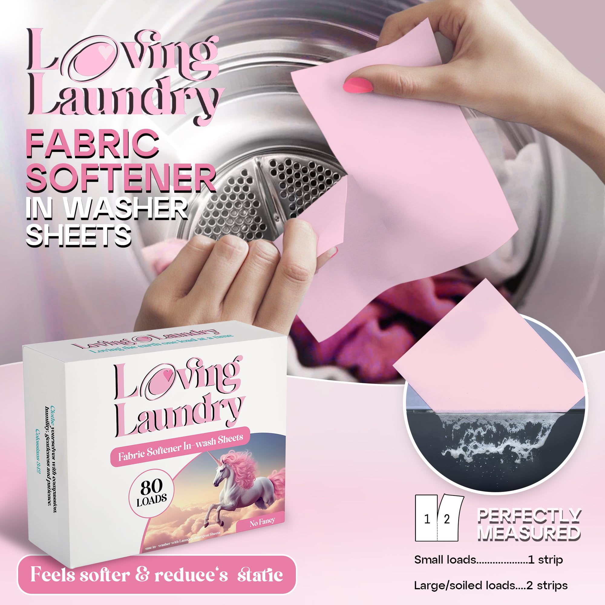 LOVING LAUNDRY -IN WASHER Fabric Softner Sheets- No Fancy (no fragrance) Scent -Enhanced Softness- Plant Based- Softens & Removes Static Cling- Long