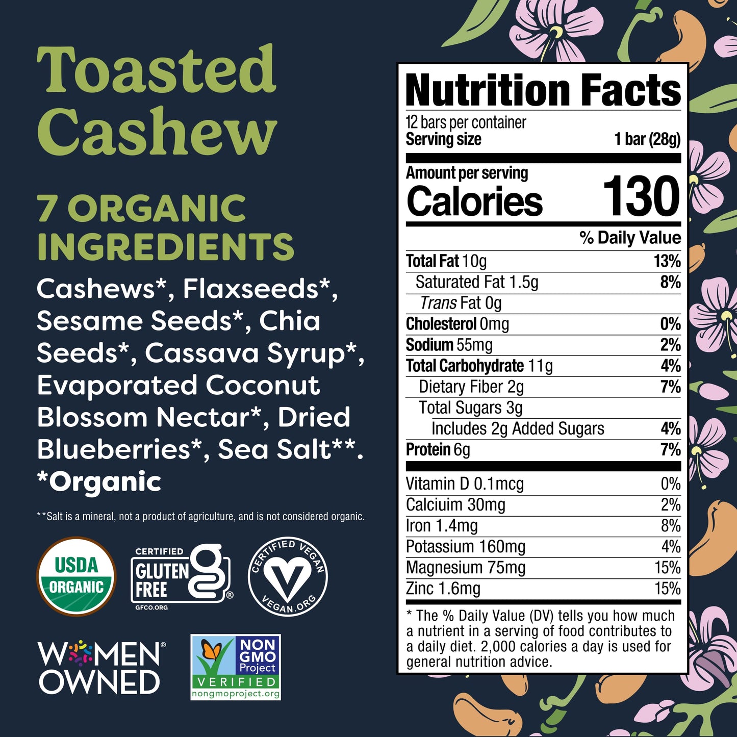 Tosi Nut Bars, Cashew, Healthy Snacks for Adults & Kids, Plant Based Crunchy Bars (6G Protein), Organic Keto Snacks, Vegan, Gluten & Soy Free, Low
