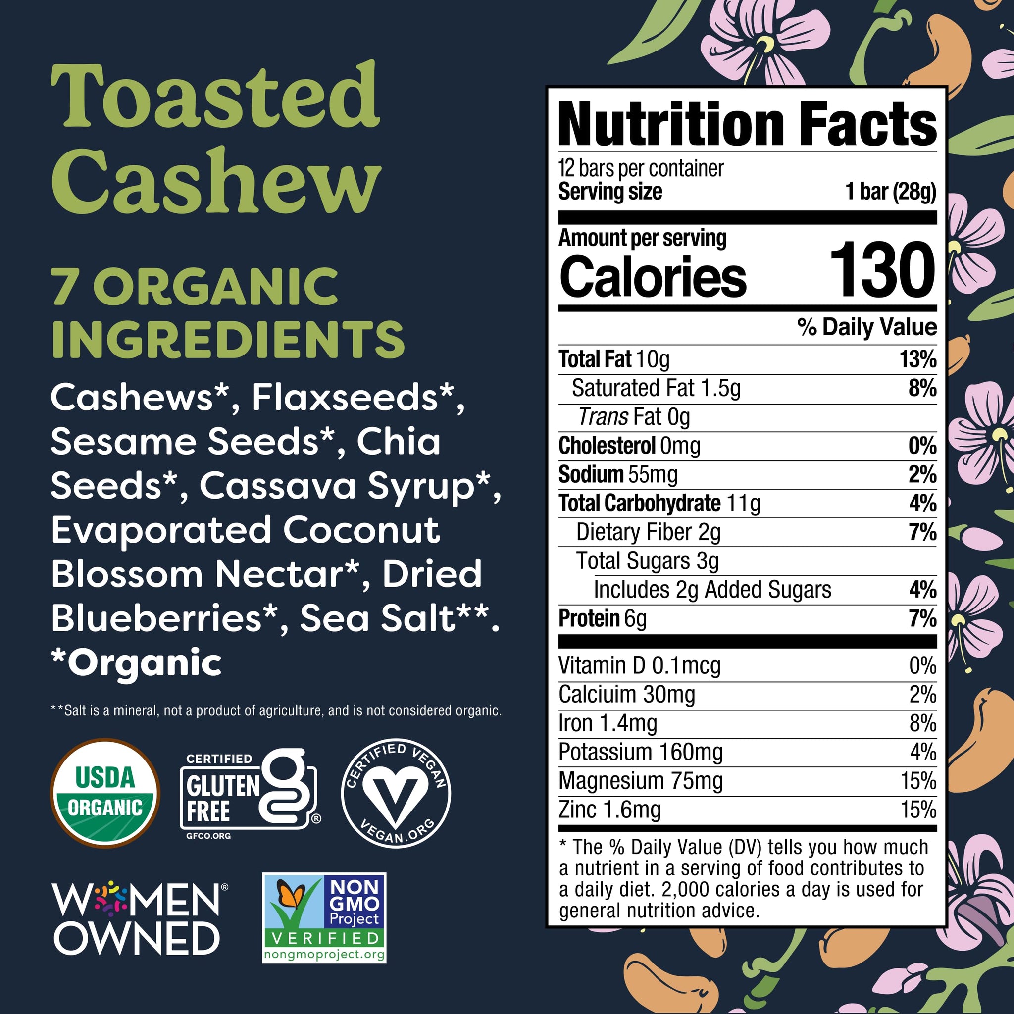 Tosi Nut Bars, Cashew, Healthy Snacks for Adults & Kids, Plant Based Crunchy Bars (6G Protein), Organic Keto Snacks, Vegan, Gluten & Soy Free, Low