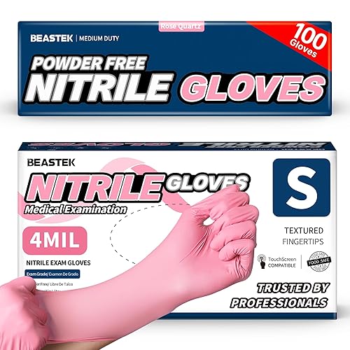 Beastek Nitrile Disposable Gloves, 4 mil Powder-Free Latex-Free Medical Food Grade Cleaning Esthetician Glove, 100 Pcs (Small)