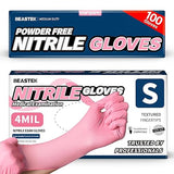 Beastek Nitrile Disposable Gloves, 4 mil Powder-Free Latex-Free Medical Food Grade Cleaning Esthetician Glove, 100 Pcs (Small)