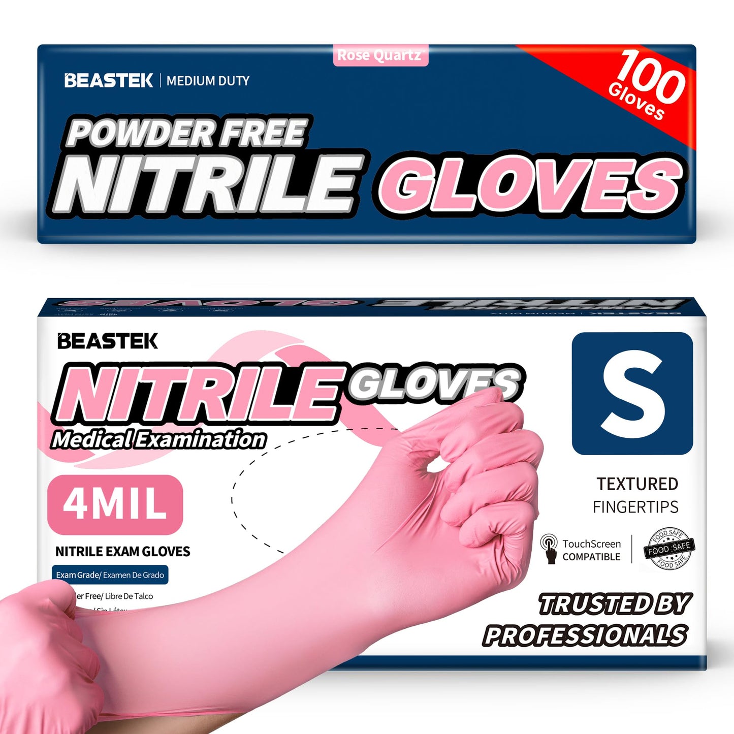 Beastek Nitrile Disposable Gloves, 4 mil Powder-Free Latex-Free Medical Food Grade Cleaning Esthetician Glove, 100 Pcs (Small)