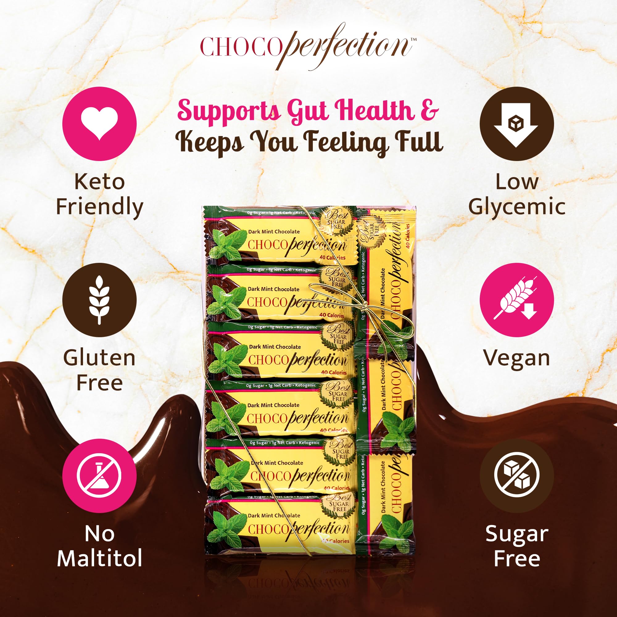 ChocoPerfection Sugar Free Dark Mint Chocolate Bars - Individually Wrapped Mini Bars European Style Dark Chocolate, Refreshing Mint Flavor Keto