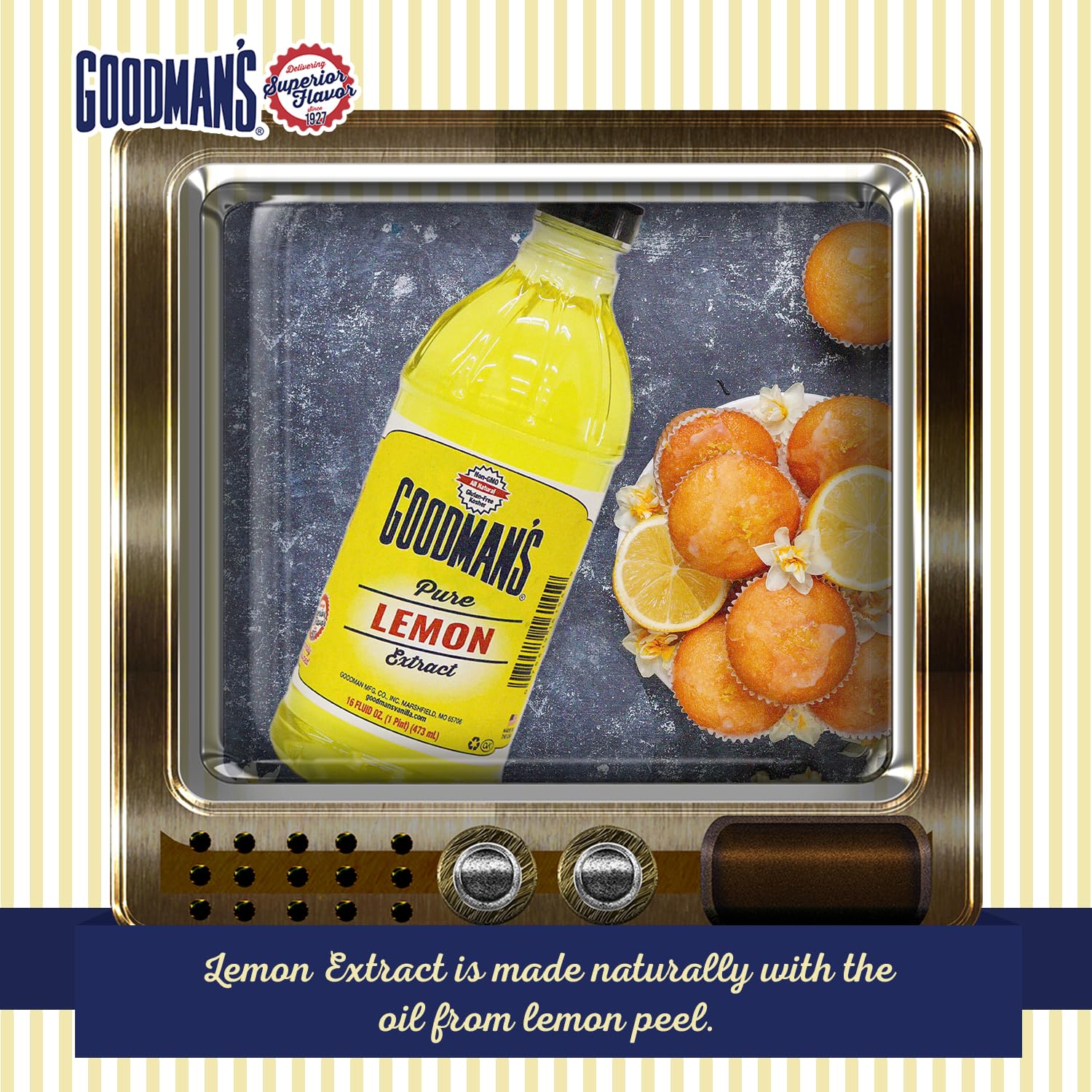 Goodman's Pure Lemon Extract - Pure, Gluten-Free, Non-GMO, Kosher - Flavor Enhancer for Baking, Cooking, and Beverages - Low Carb & Calorie, No
