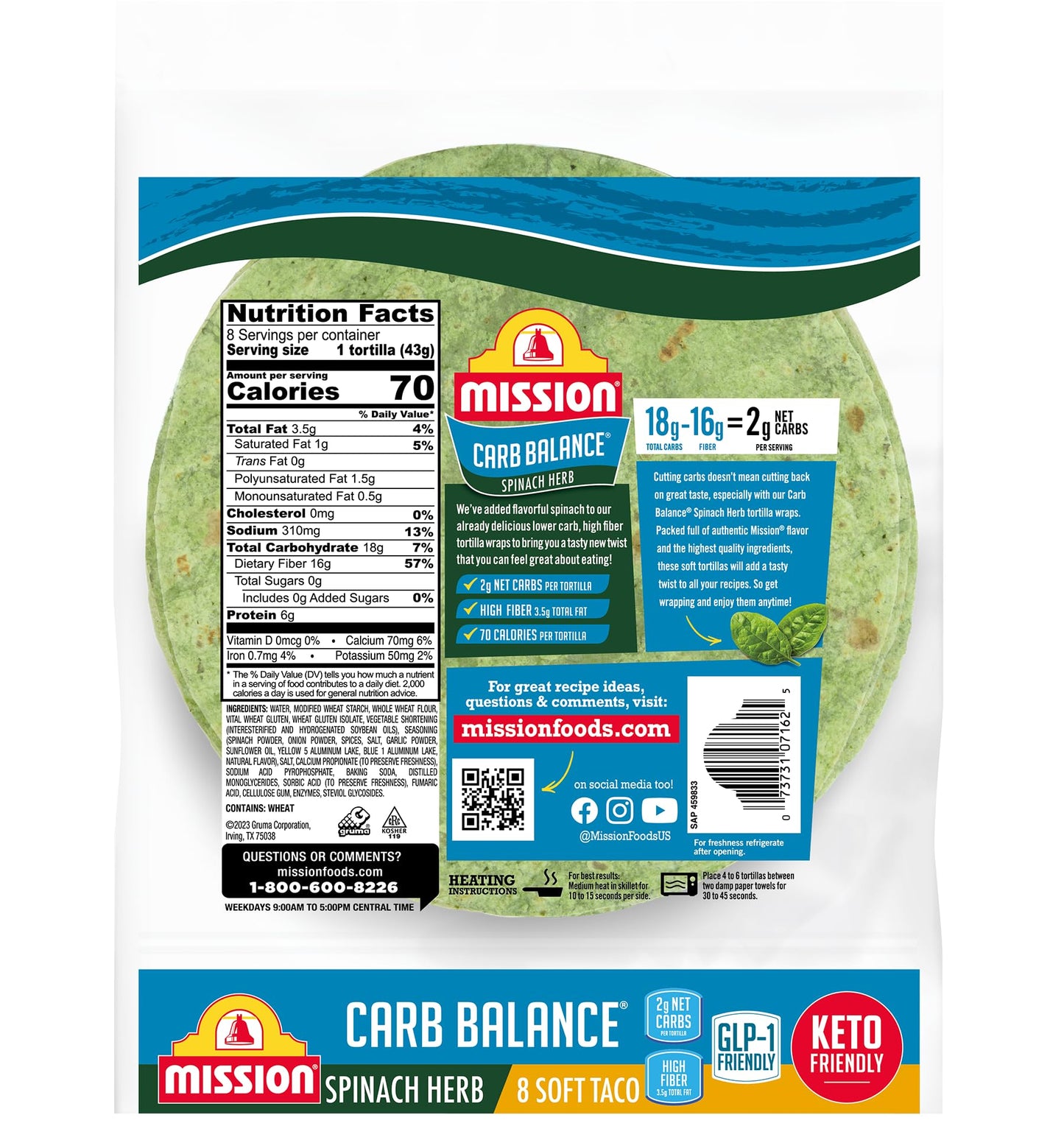Mission Foods Carb Balance Spinach Tacos - 2 Packs