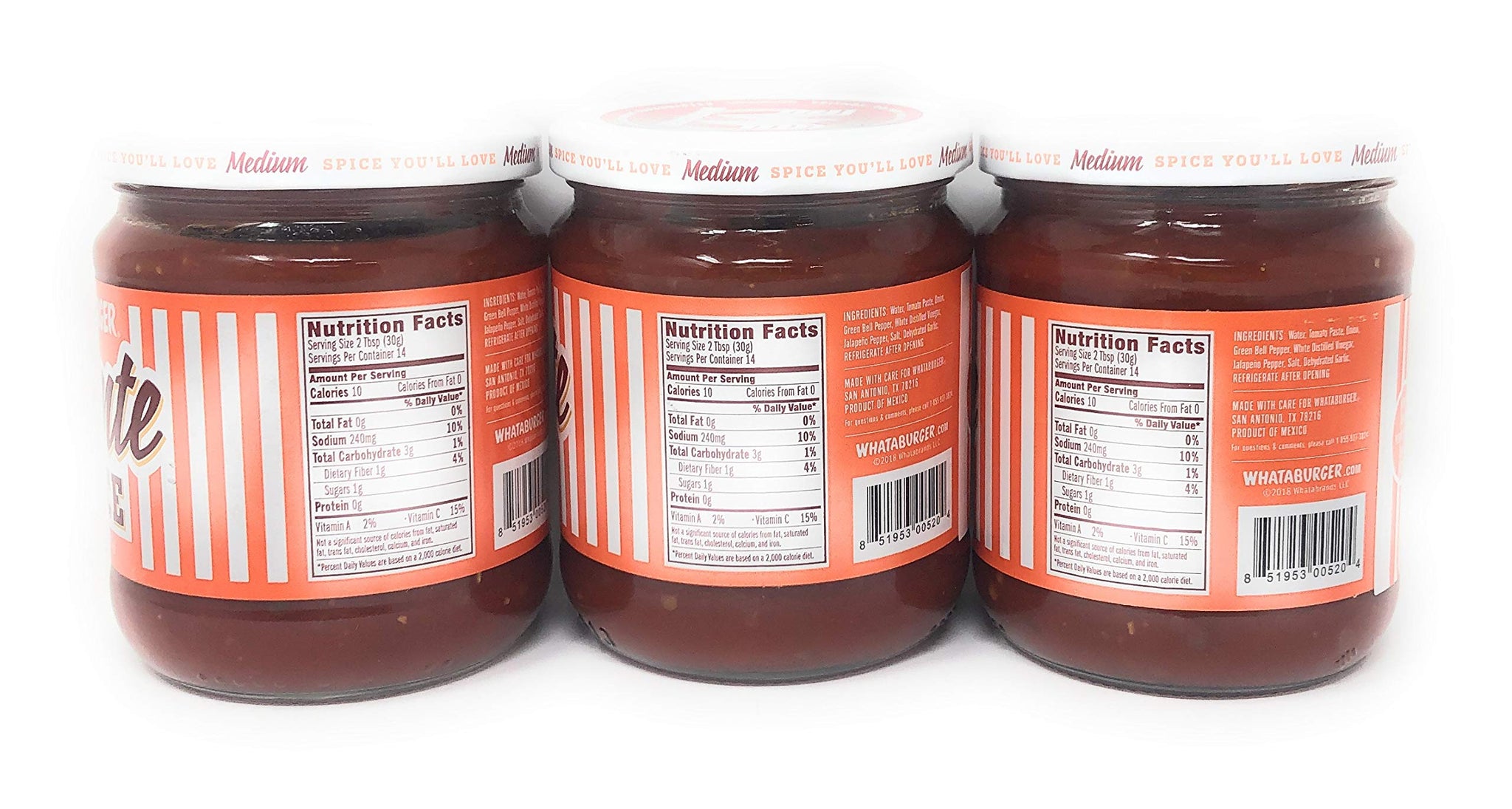Whataburger Salsa Picante Sauce 16oz Glass Jar (Pack of 3) (Picante Sauce - Medium)