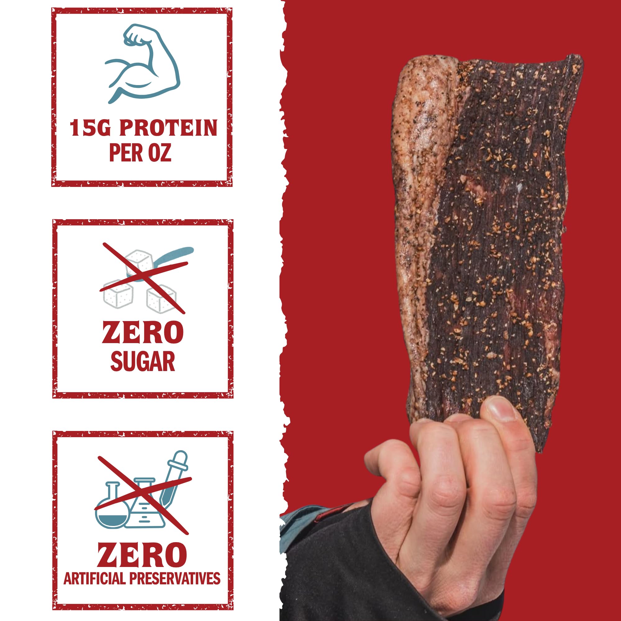 Biltong Depot Original Beef Biltong Slab with Fat - 1lb (2 x 8oz Slabs) | Air-Dried Beef Jerky Snack | High Protein | Zero Sugar | Keto & Paleo