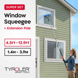 Tyroler Professional Window Squeegee with Extension Pole | 4.5-12.9ft Squeegee for Windows Cleaning | Outdoor Window Cleaner Tool, Windows Washing Kit