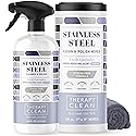 Therapy Stainless Steel Cleaner and and Polish Wipes Bundle with Microfiber Cloth - Remove Fingerprints from Appliances, Sinks, Fridge, Grill