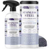 Therapy Stainless Steel Cleaner and and Polish Wipes Bundle with Microfiber Cloth - Remove Fingerprints from Appliances, Sinks, Fridge, Grill