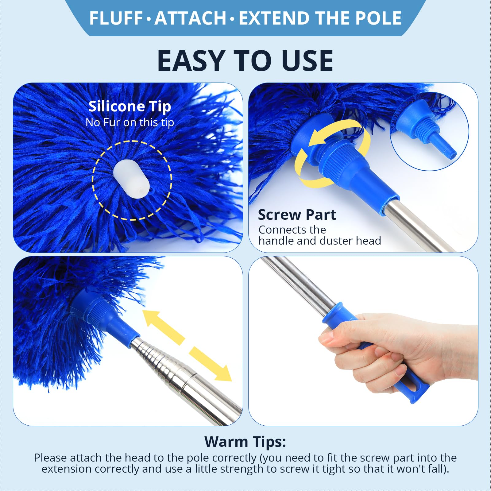 ZZ LAZYCOTTAGE Microfiber Feather Duster with Bendable Head, Dusters for Cleaning, Extendable Microfiber Duster, Long Reach Dusting Tool for High