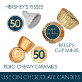DISTINCTIVS Navy Blue and Gold Foil 50th Birthday Kiss Stickers - 180 Count - Real Gold Foil - 50th Birthday Party Favors for Men and Women